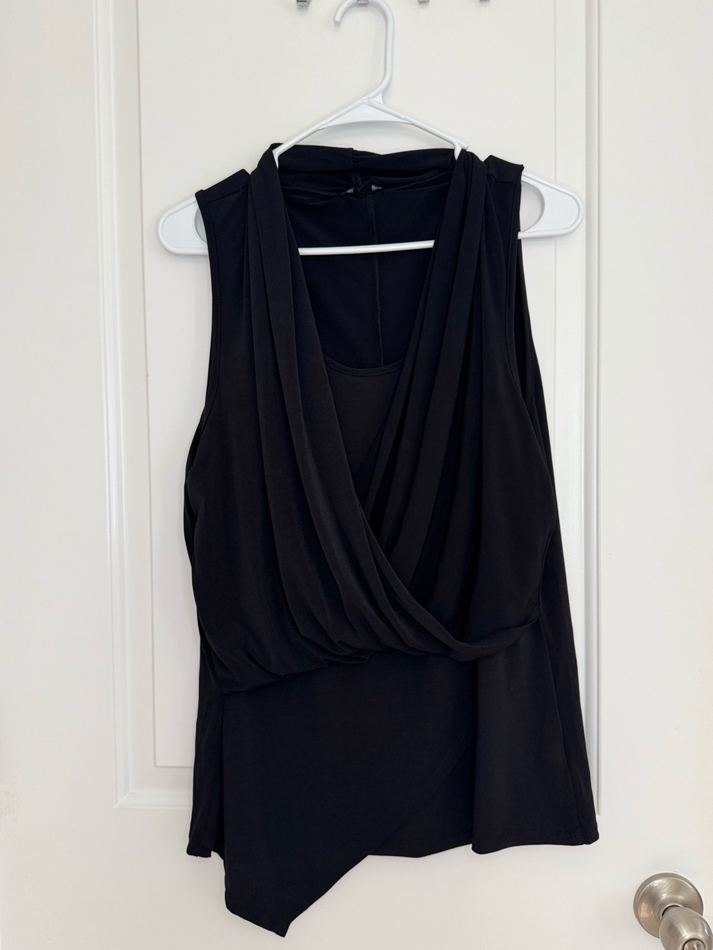 New Directions Women's Sleeveless Top Cross Over Detail Black Size XL Biker Edgy